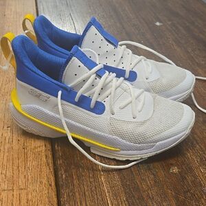 White and Blue Athletic Sneakers